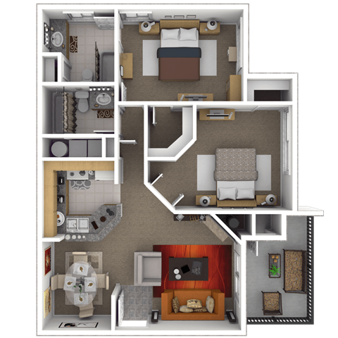 Floor plan for 2 beds, 2 baths, 1040 sqft